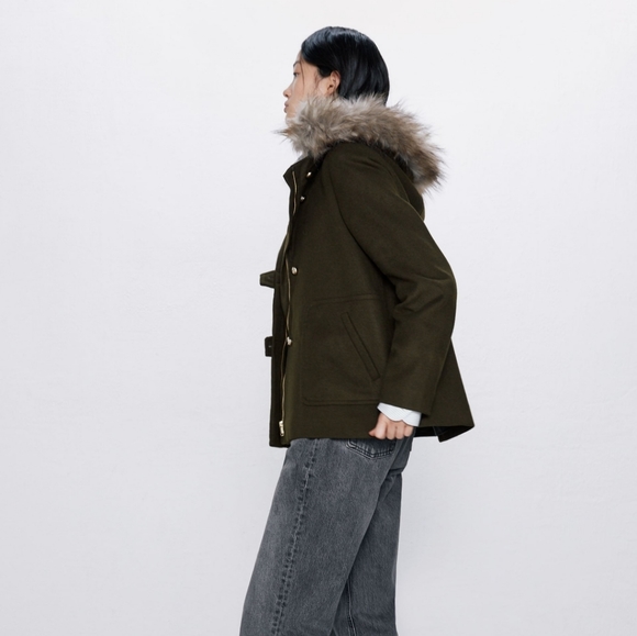 NWOT Zara Fall Coat Jacket Faux Fur Hood Size S - Picture 6 of 8